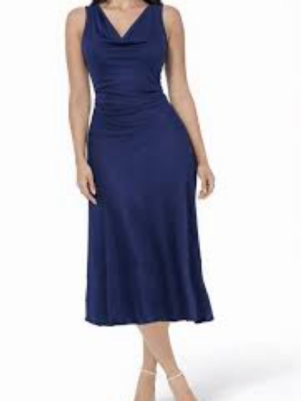 Bebe Crepe Satin Cowl Neck Maxi Dress | Navy Blue Sleeveless | Size M